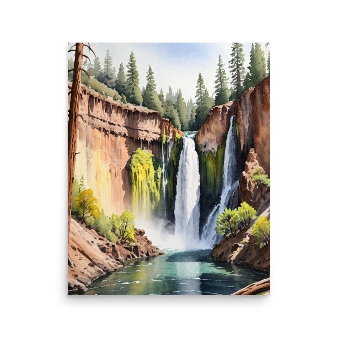 Burney Falls Waterfall Canyon Watercolor California Park Art Poster