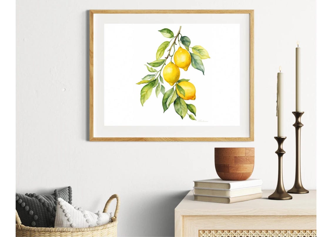 Ripe Lemon Branch Citrus Watercolor Kitchen Fruit Still Life Poster - Image 6