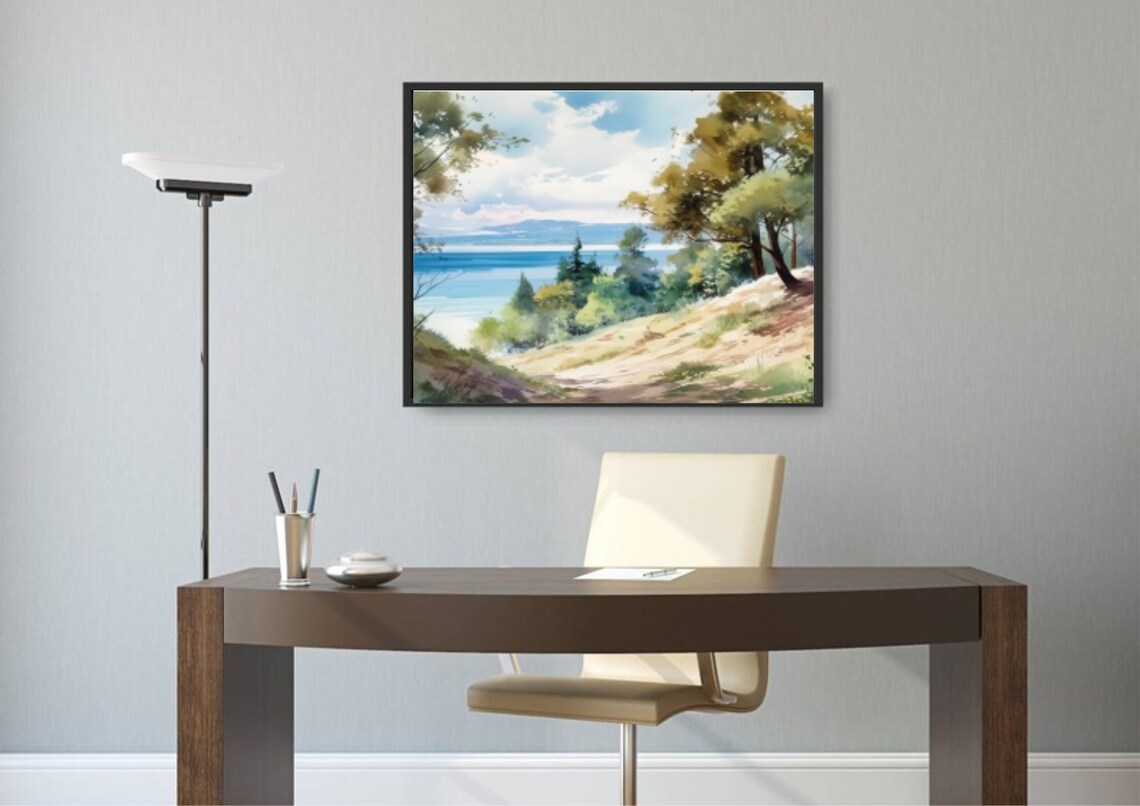 Lake Superior Watercolor Painting Minnesota Michigan And Wisconsin Lake Landscape Art Print Panoramic Landscape Wall Art Lake Forest Art - Image 4