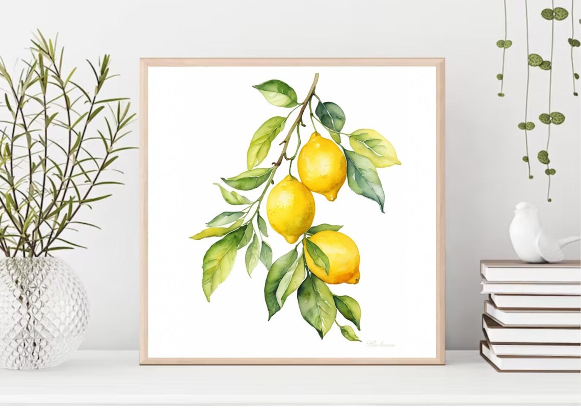 Lemon Branch With Three Ripe Lemons Botanical Watercolor Poster - Image 4