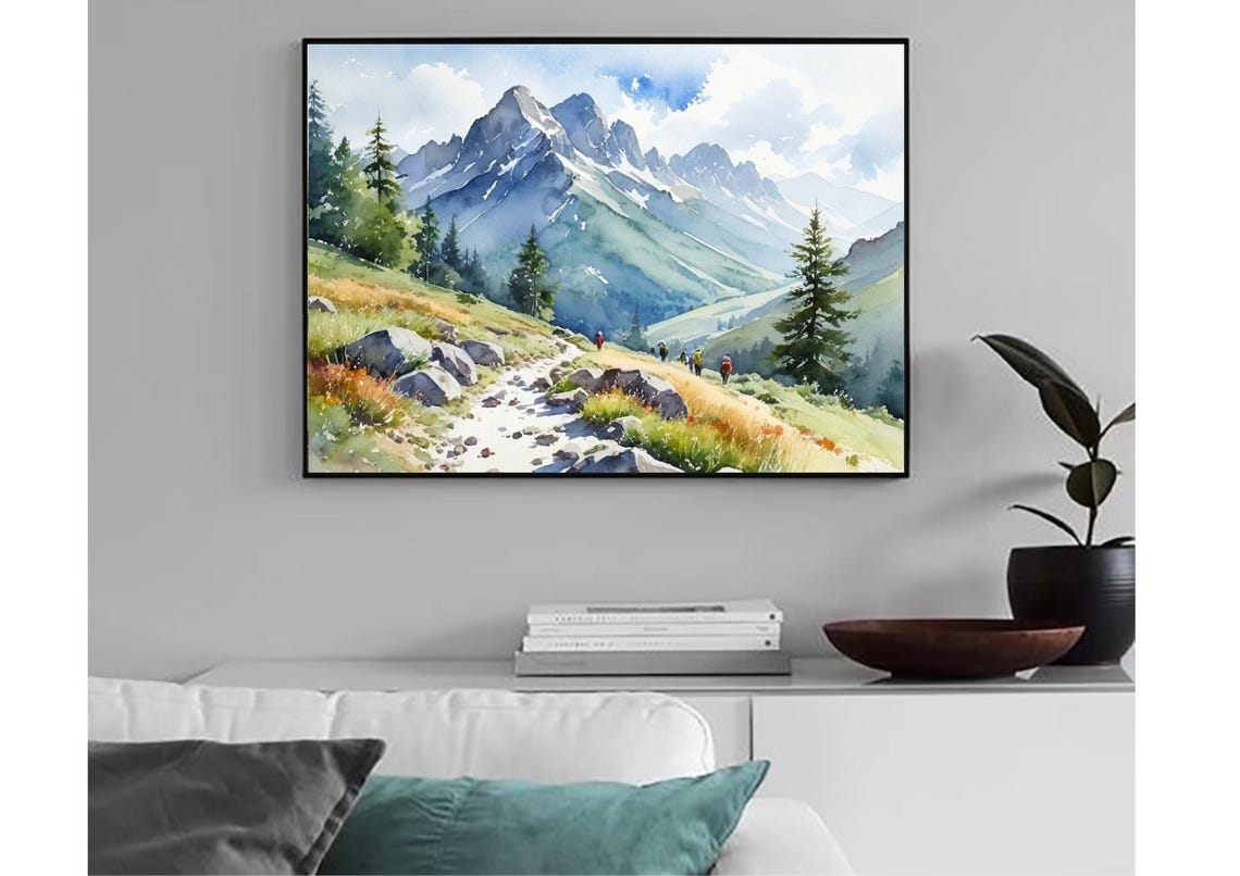 Sawtooth Range Painting Idaho Mountain Landscape Watercolor Art Print Hiking Trail And Mountaineers Art Pine Trees Art Idaho Travel Poster - Image 6