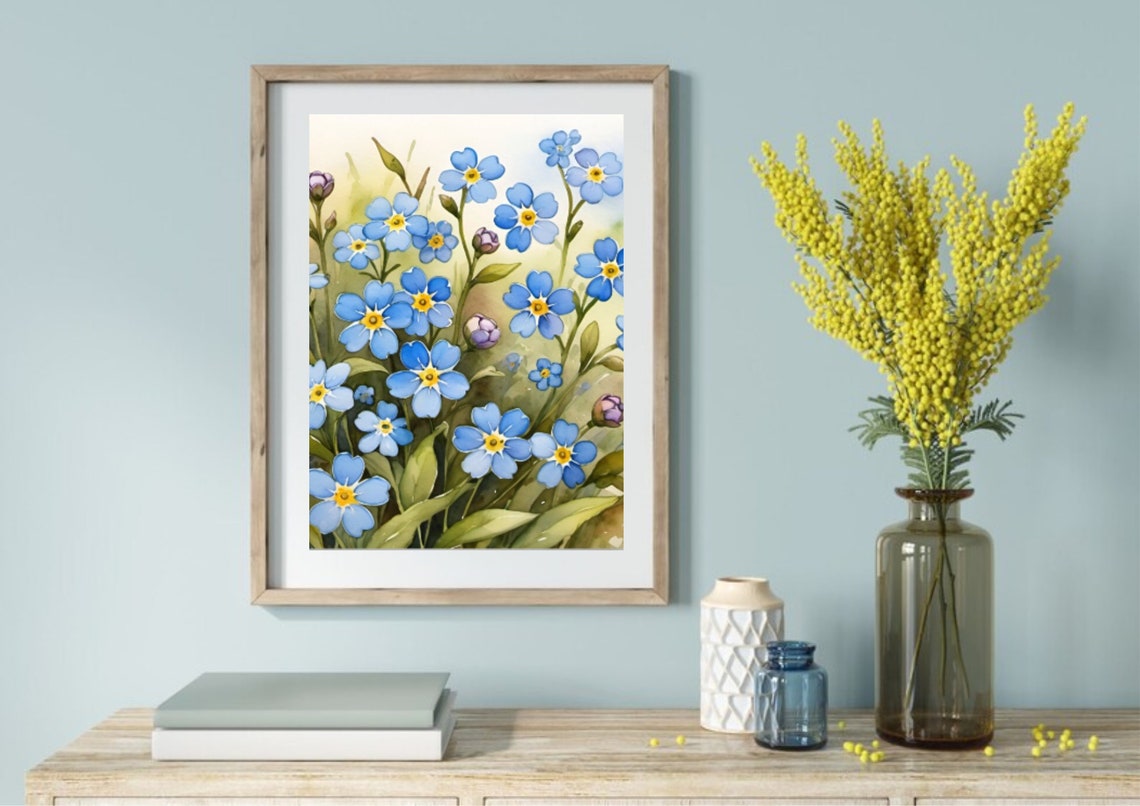 Blue Forget Me Not Flowers Watercolor Delicate Floral Botanical Poster - Image 5