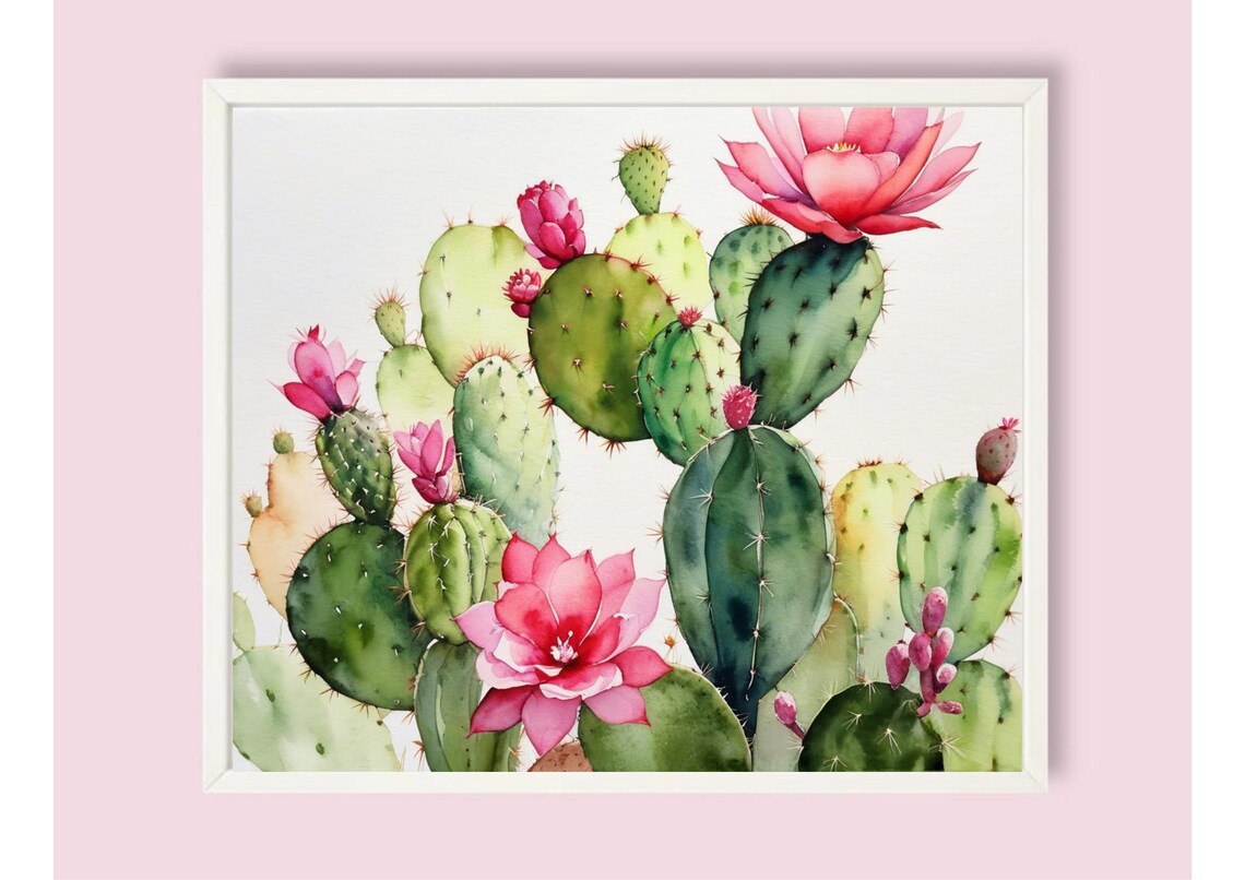 Blooming Cactus Watercolor Floral Wall Art Print - Image 4