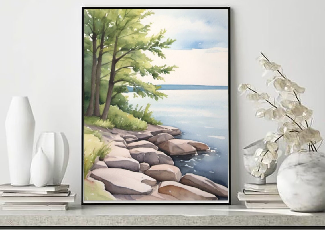 Lake Ontario Painting Canadian Forest Lake Watercolor Art Print Great Lakes Wall Art Mountain Lake Landscape Artwork Ontario Travel Poster - Image 5