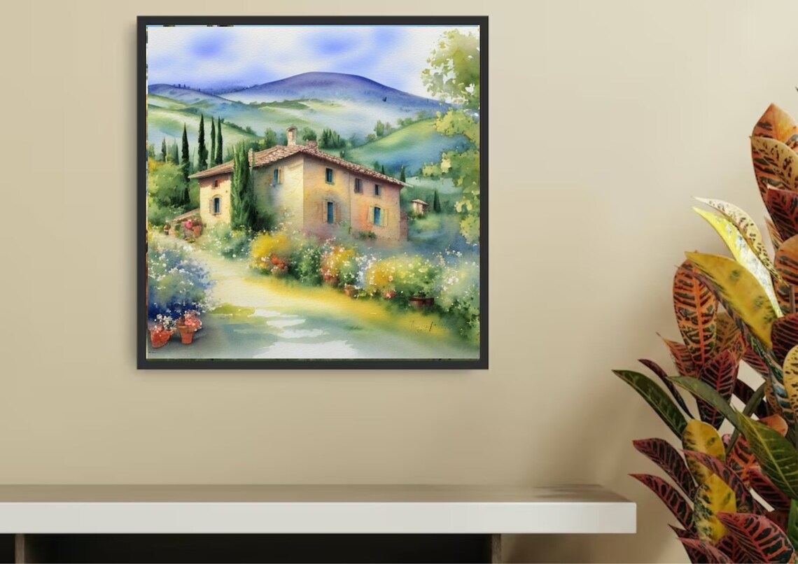 Tuscany Country Villa Watercolor Among Cypress Trees and Hills Poster - Image 2