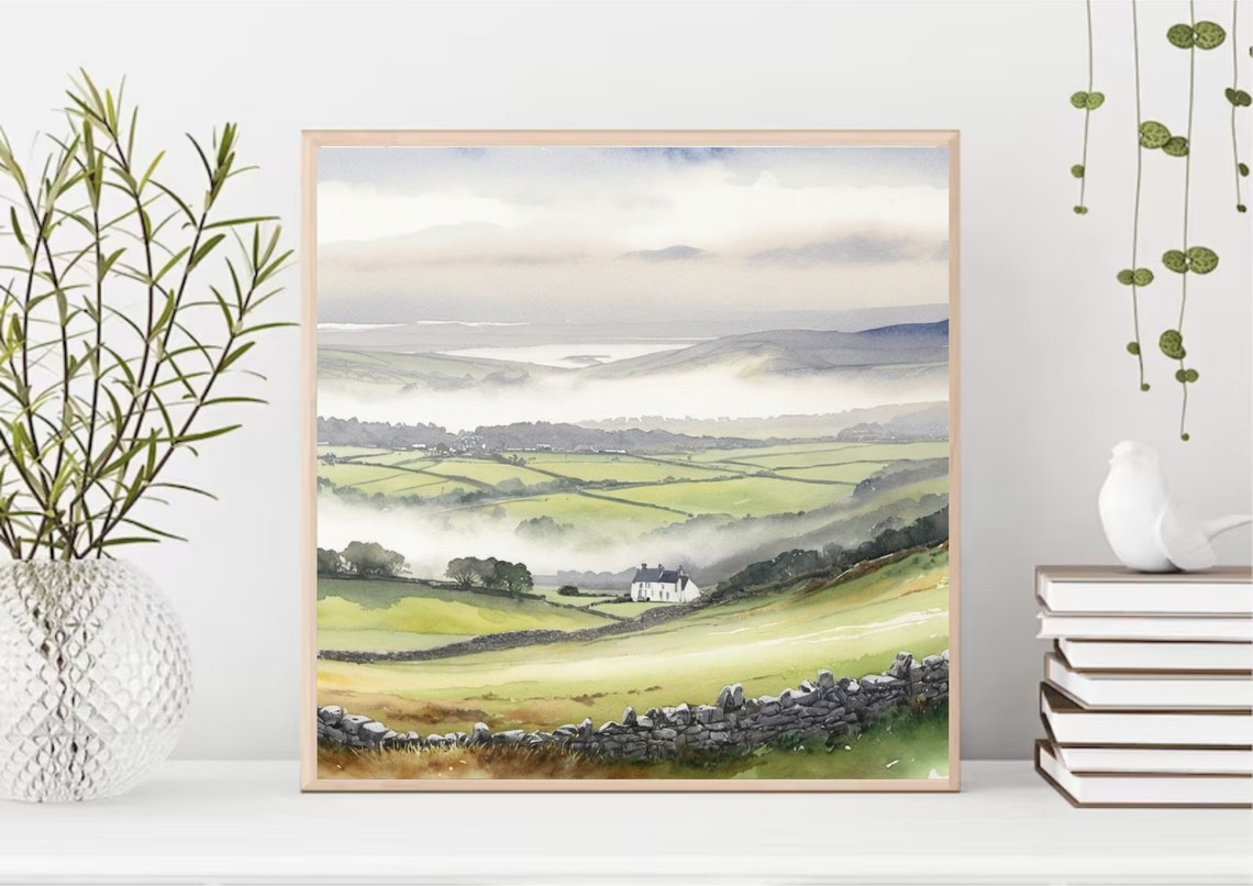 Irish Farmhouse Painting Ring Of Kerry Watercolor Art Print Panoramic Foggy Irish Country Landscape Wall Art Misty Irish Seaside Artwork - Image 4