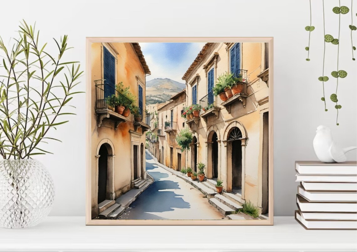 Sicily Watercolor Cityscape Italy Travel Poster - Image 5