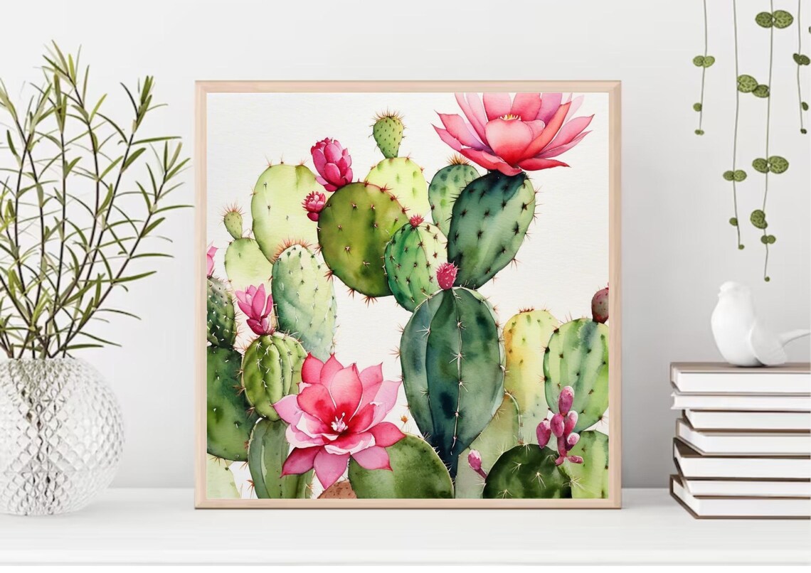 Blooming Cactus Watercolor Floral Wall Art Print - Image 3