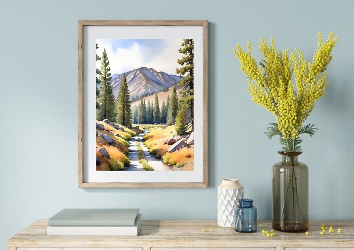 Idaho Mountain Landscape Watercolor Art Print - Image 3