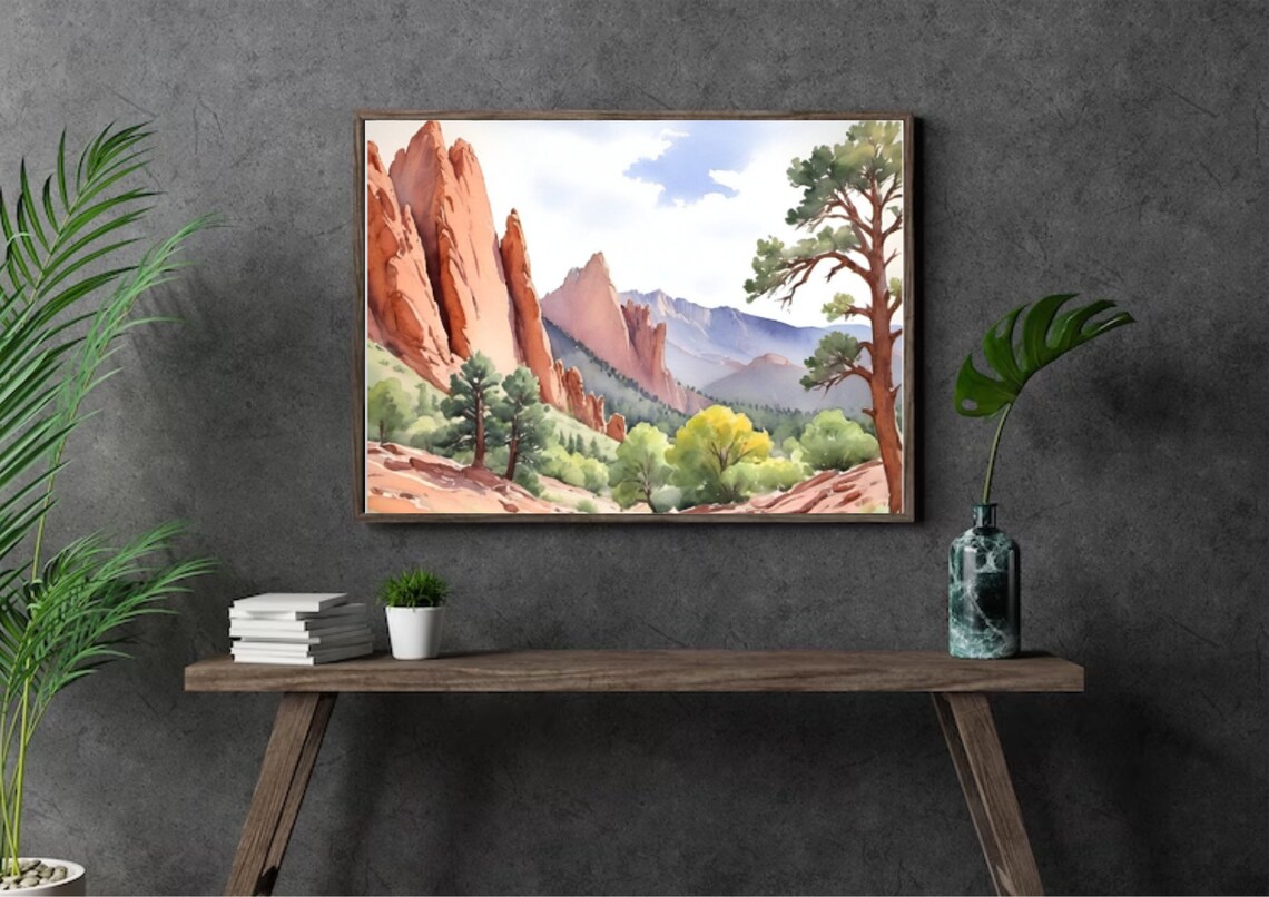 Garden Of Gods Colorado Watercolor Landscape Art Print - Image 3