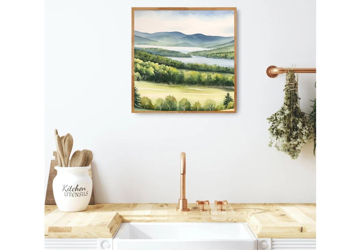 Vermont Painting Green Mountain Landscape Watercolor Art Print Vermont Country Landscape Wall Art Mountain Art New England Nature Print - Image 4