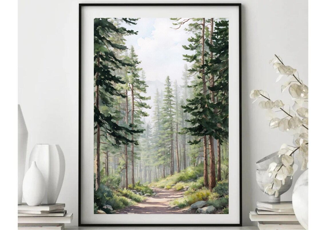 Foggy Pine Forest Watercolor Art Print, Pacific Northwest - Image 5