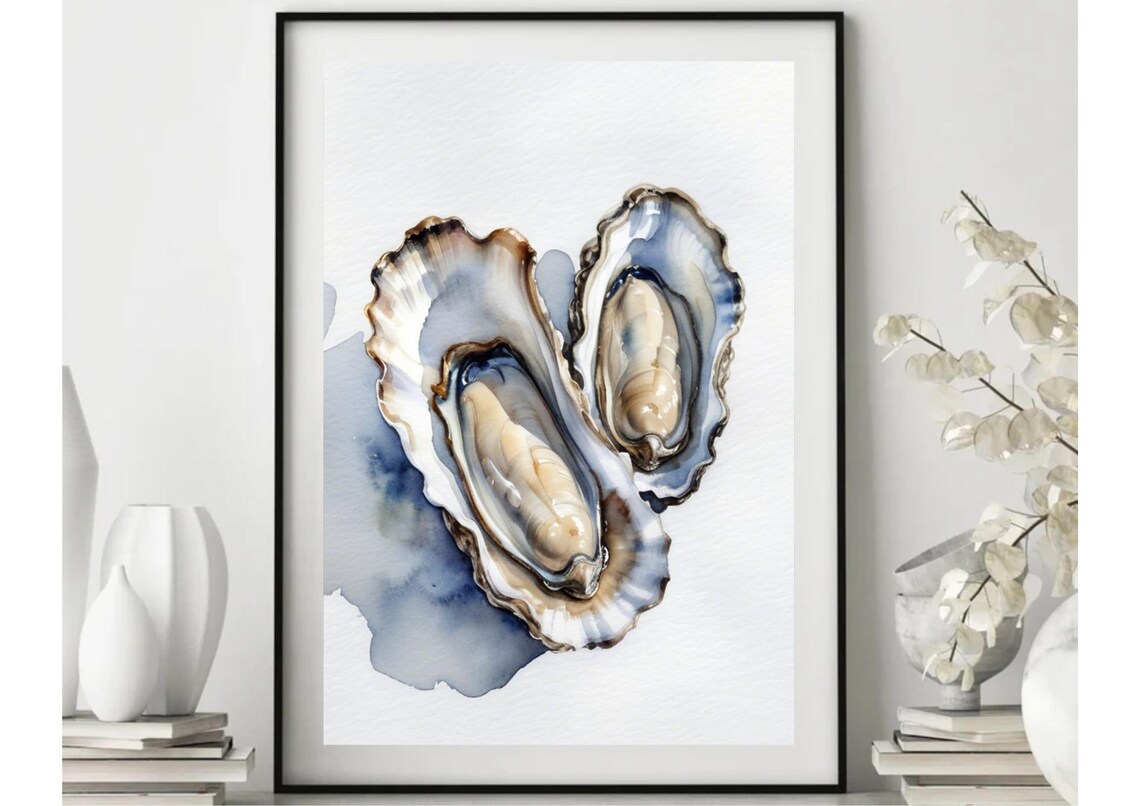 Fresh Oysters On The Half Shell Coastal Seafood Watercolor Poster - Image 6