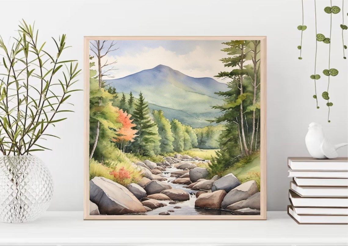 Mount Mansfield Vermont Mountain River Pine Watercolor Poster - Image 4