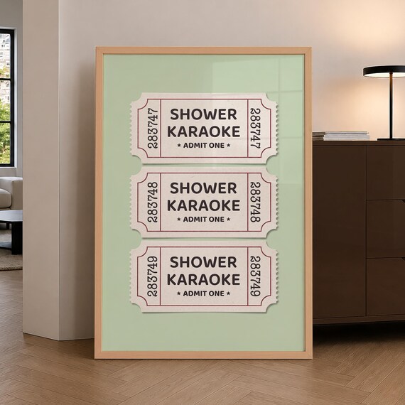 Shower Karaoke Admit One Ticket Stub Funny Bathroom Decor Poster
