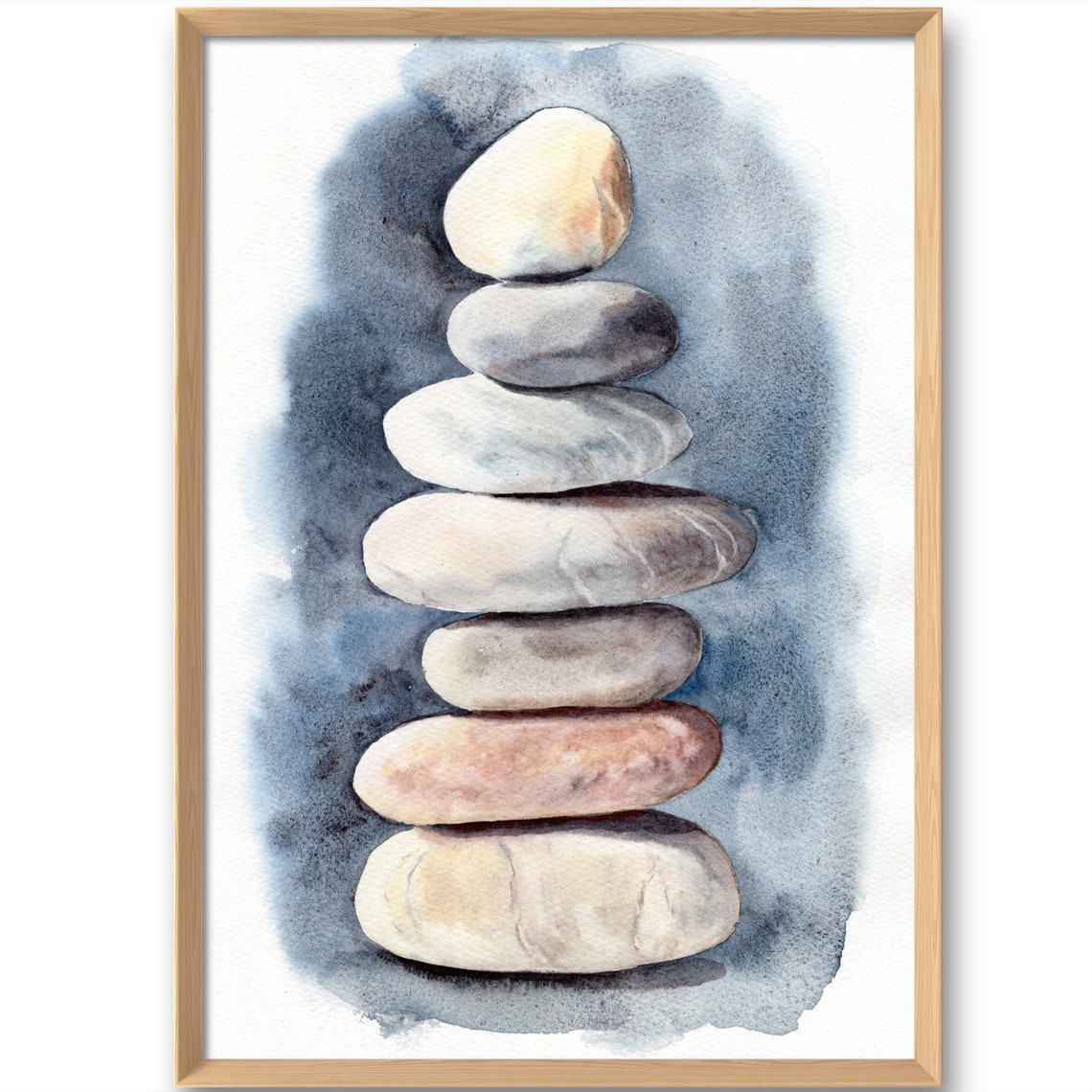 Balancing Stones Watercolor Painting Zen Wall Art Print Rocks Large Neutral Stacked Poster From Original
