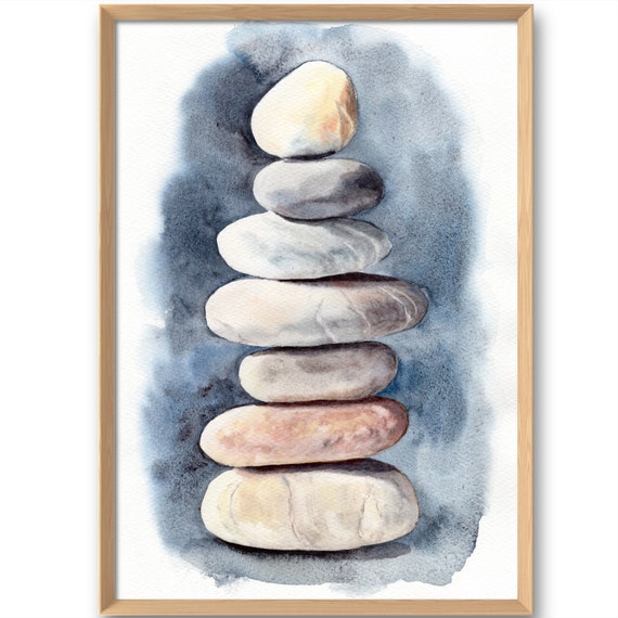Balancing Stones Watercolor Painting Zen Wall Art Print Rocks Large Neutral Stacked Poster From Original