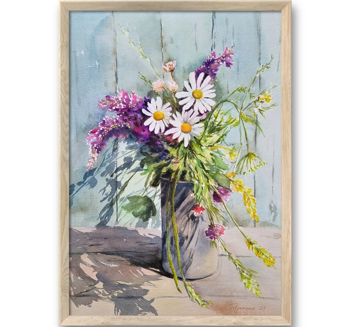 Daisy Watercolor Painting, Large Floral Art Print