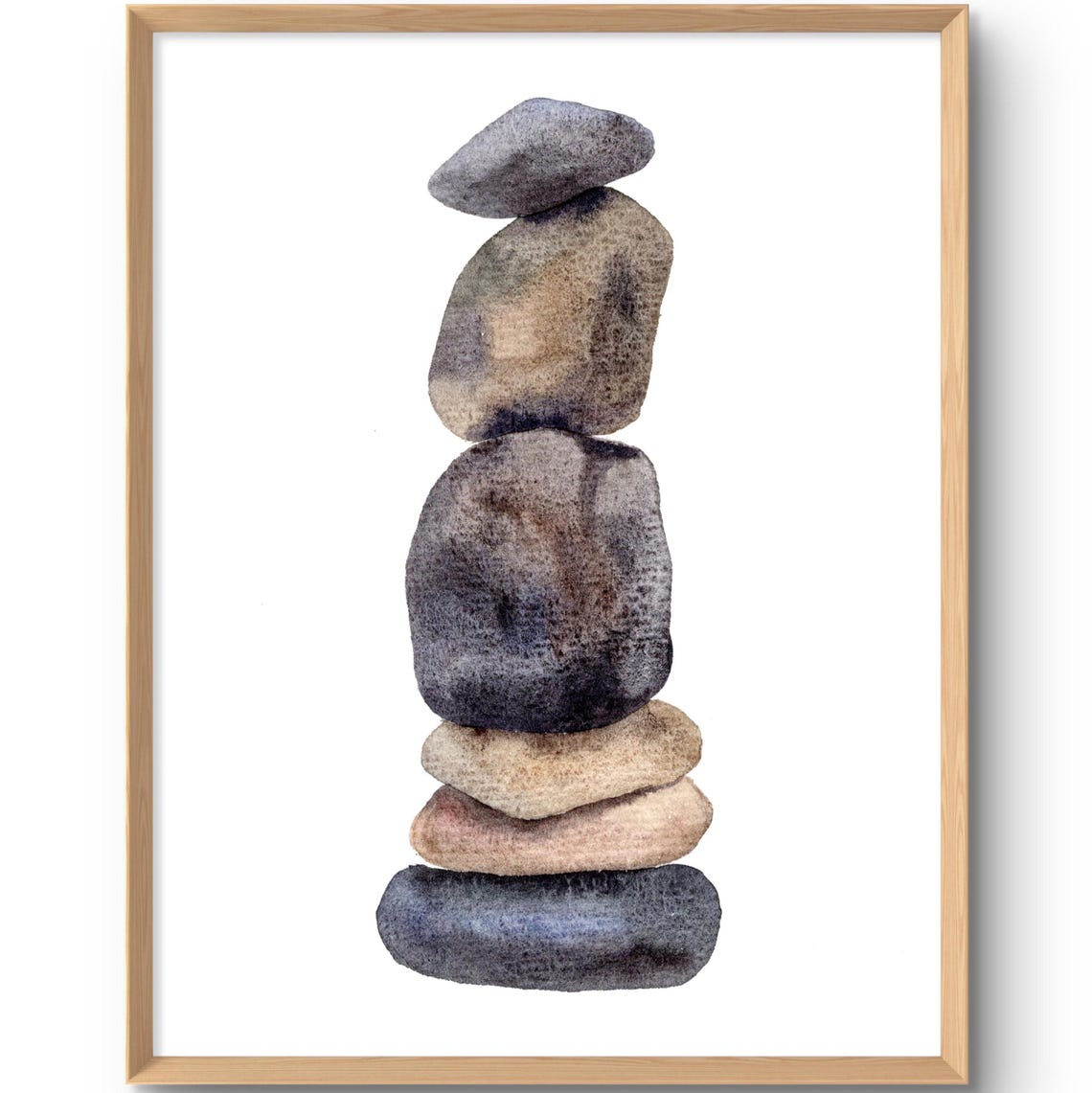 Stacked Zen Stones Balanced Cairn Minimalist Watercolor Wall Art