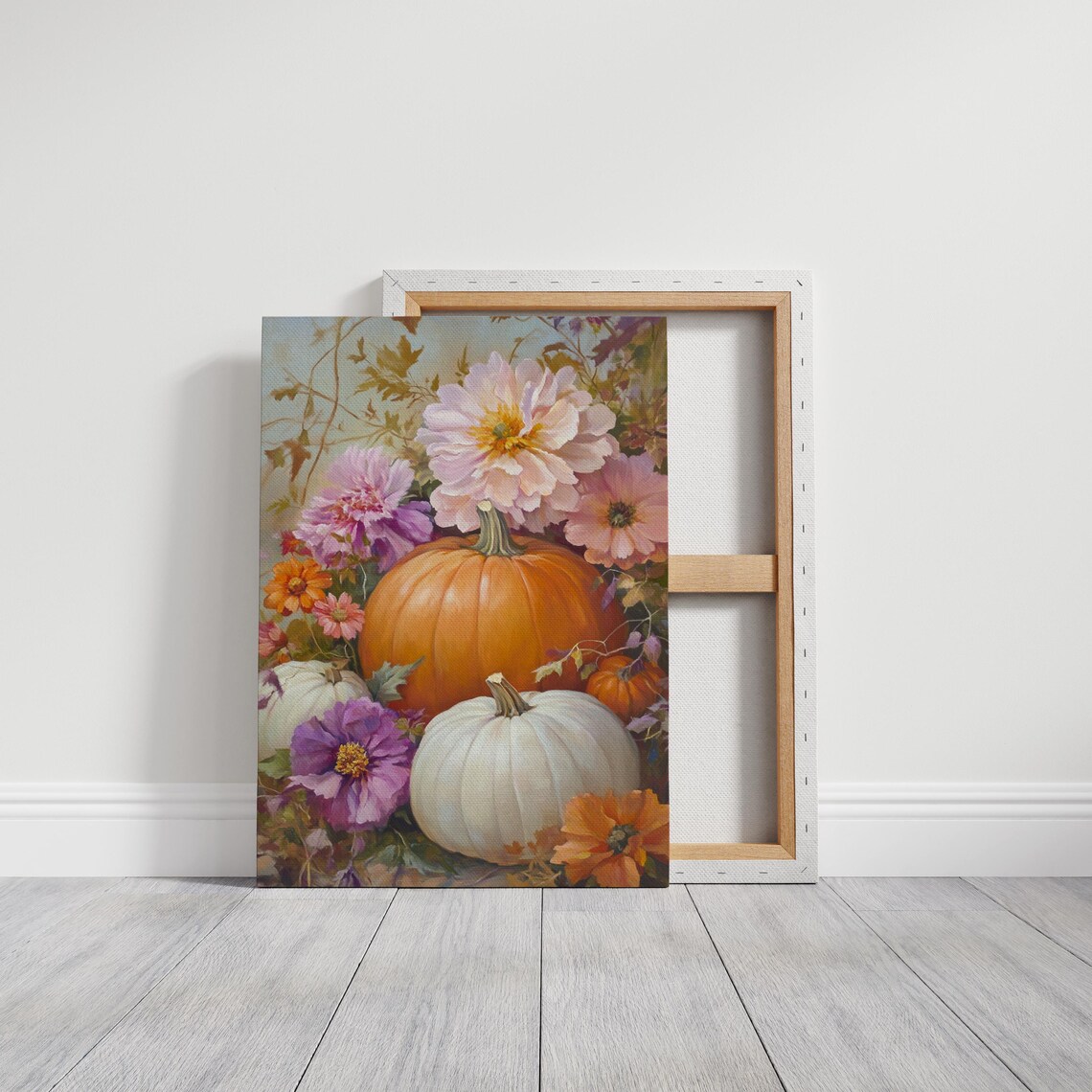 Autumn Pumpkin Floral Art, Rustic Fall Wall Decor - Image 3