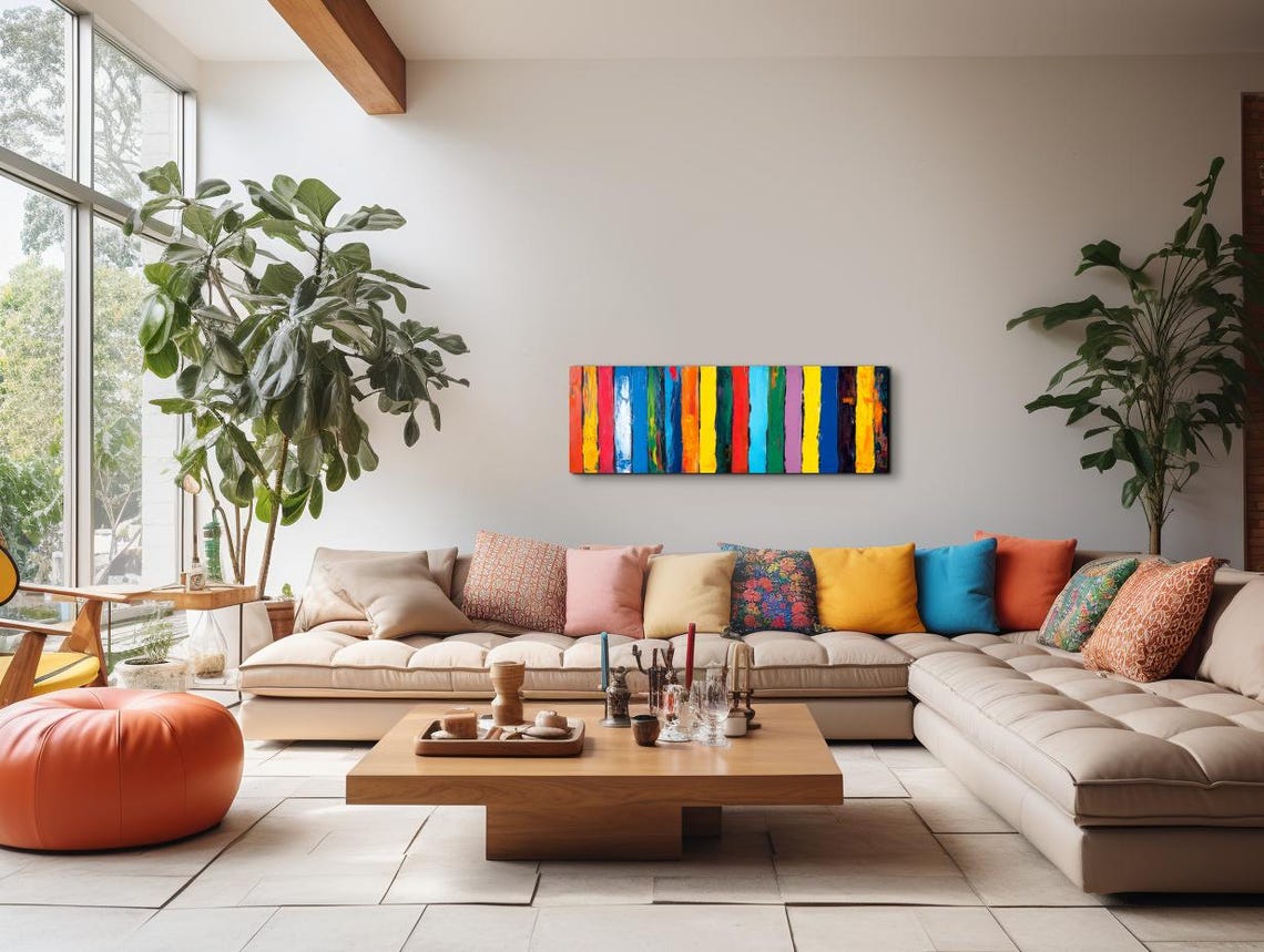 Bold Rainbow Vertical Stripe Abstract Modern Panoramic Wall Poster - Image 7
