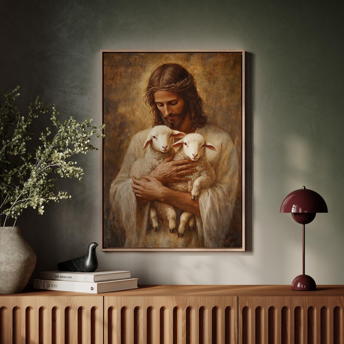 Jesus Good Shepherd Holding Two White Lambs Heartfelt Poster - Image 3