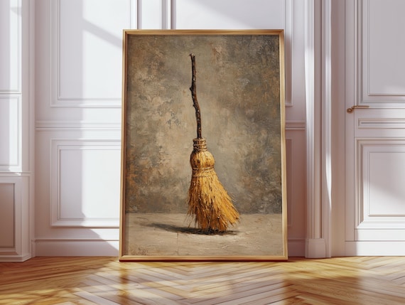 Rustic Witch Broom Still Life Vintage Halloween Decor Poster