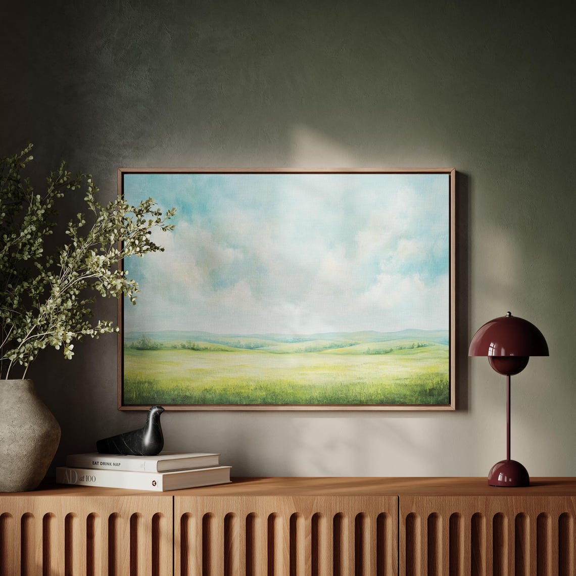 Serene Pastel Rolling Hills Under Soft Cloudy Sky Landscape Wall Art - Image 5