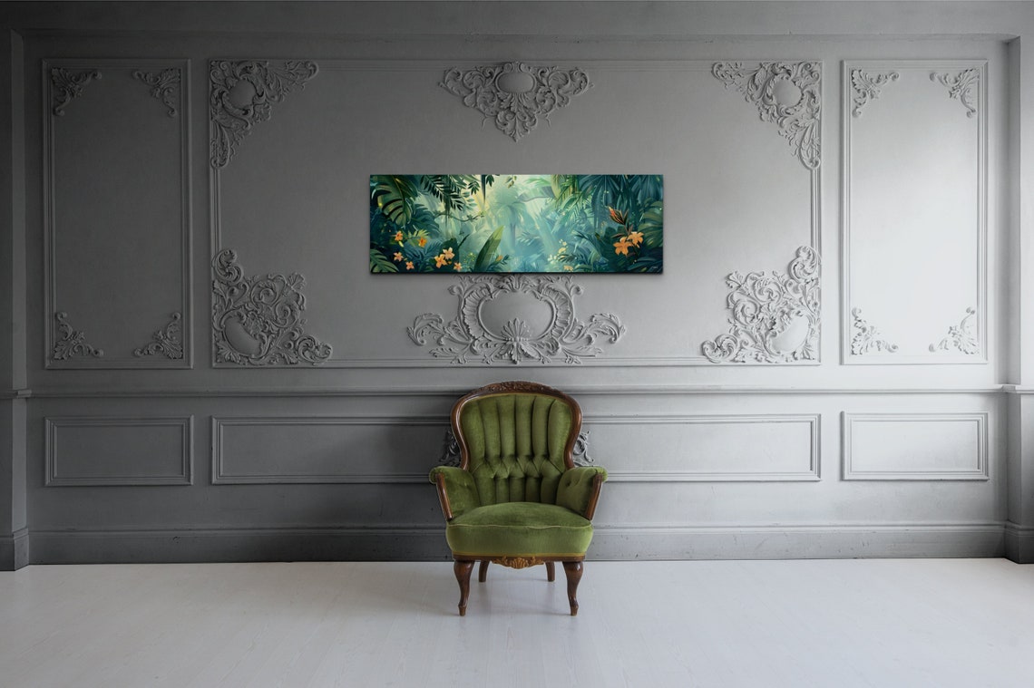 Lush Tropical Jungle Sunbeams Panoramic Nature Botanical Poster - Image 4