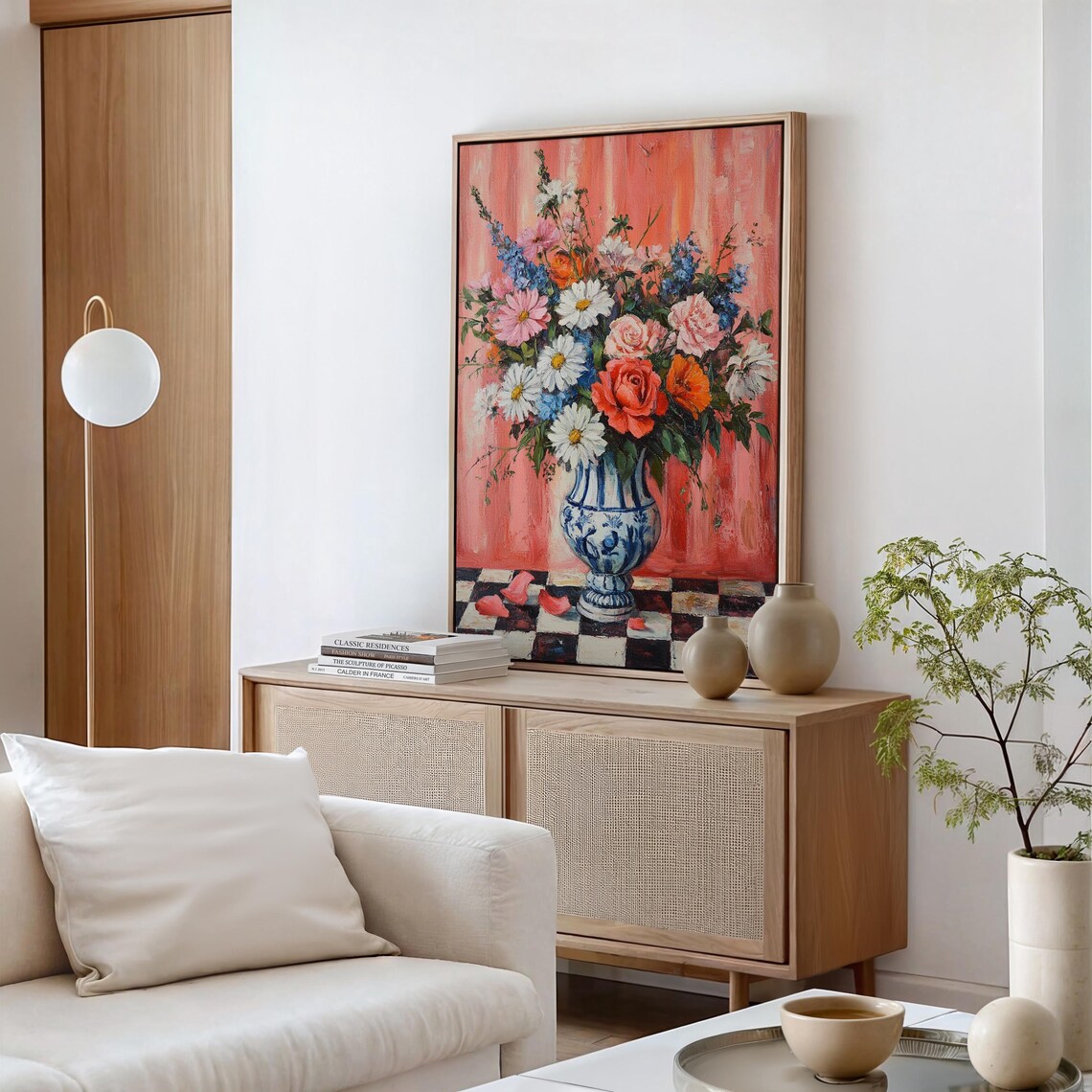 Vibrant Floral Bouquet Blue Vase Still Life Oil Painting Poster - Image 4