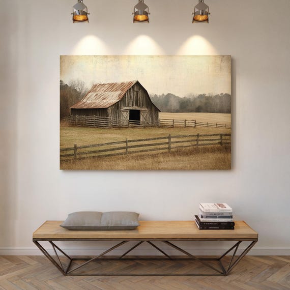 Rustic Barn Landscape Farmhouse Wall Art Vintage Country Decor For Rustic And Pastoral Homes