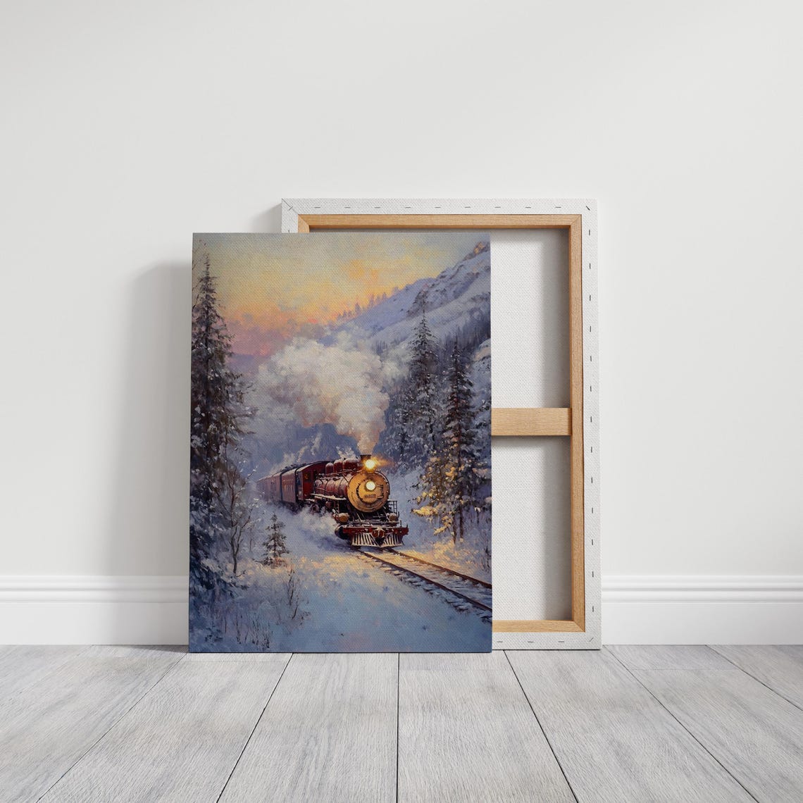Vintage Steam Train Through Snowy Mountain Pines Dusk Journey Poster - Image 3