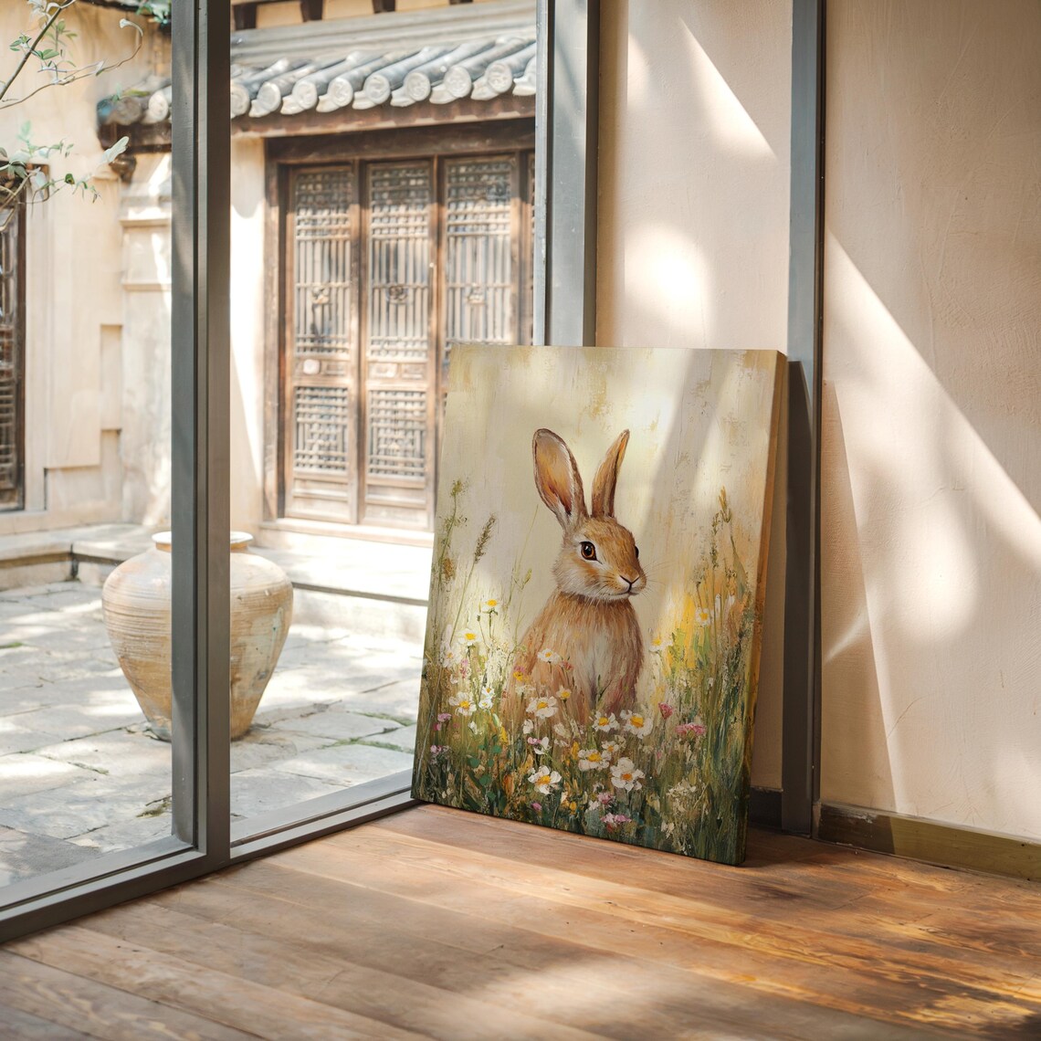Charming Bunny In Wildflowers, Rustic Spring Art Print - Image 7