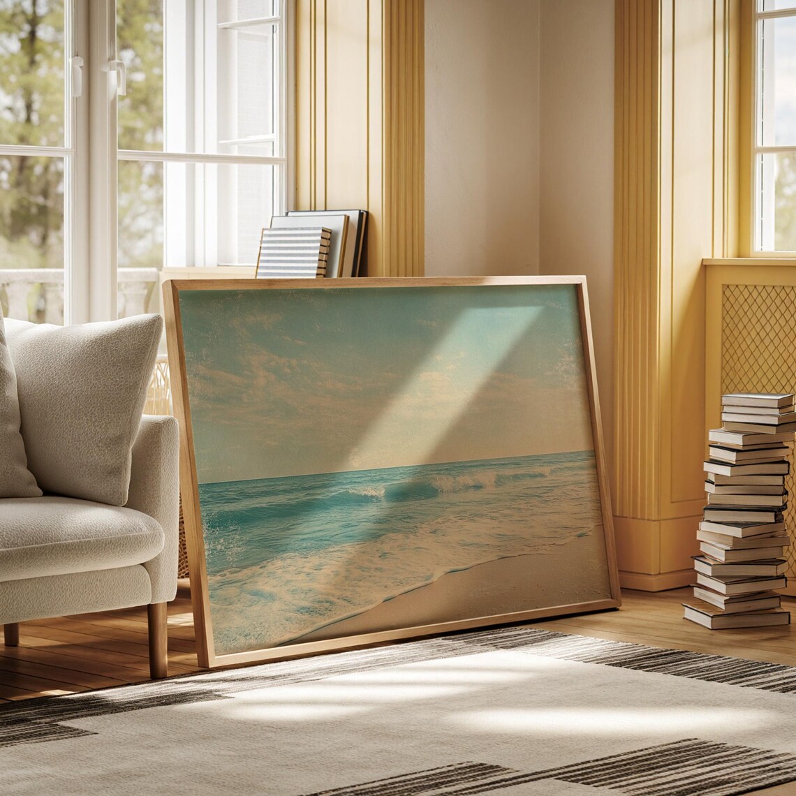 Serene Beach with Turquoise Waves and Golden Sand Art Poster - Image 7