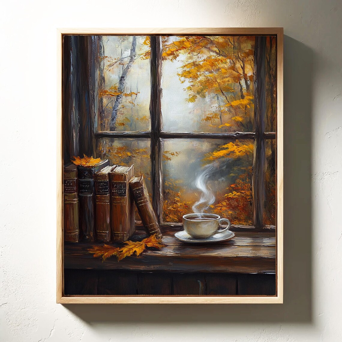 Autumn Window Scene, Cozy Coffee Rustic Books - Image 3
