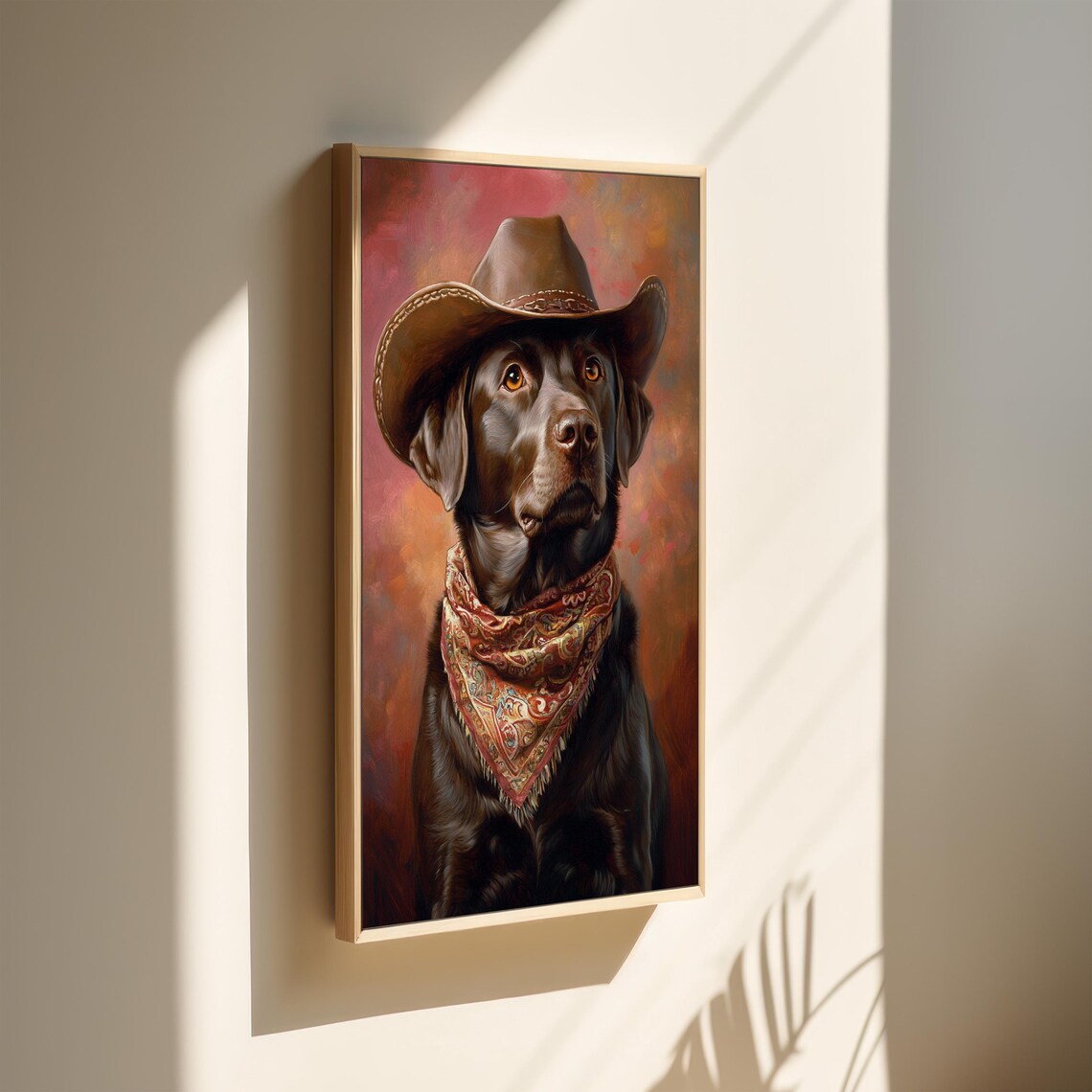 Chocolate Labrador In Cowboy Hat And Bandana Rustic Farmhouse Poster