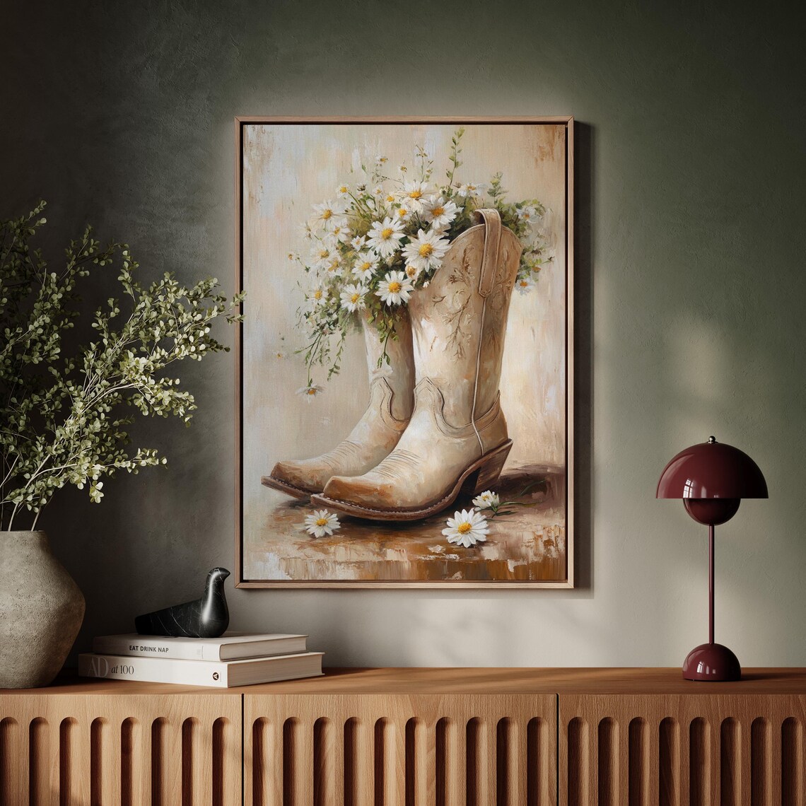 Vintage Cowboy Boots With Daisies, Rustic Farmhouse Art Print - Image 5