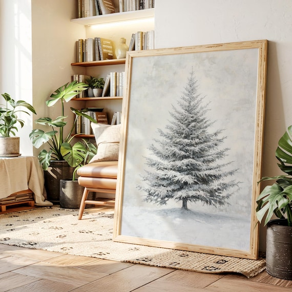 Snow Covered Pine Tree Winter Forest Rustic Lodge Scene Poster