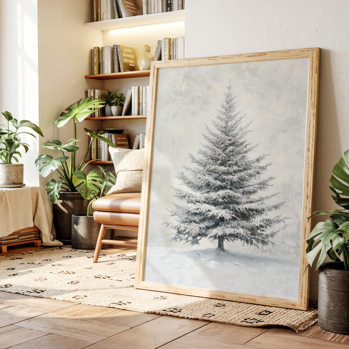 Snow Covered Pine Tree Winter Forest Rustic Lodge Scene Poster
