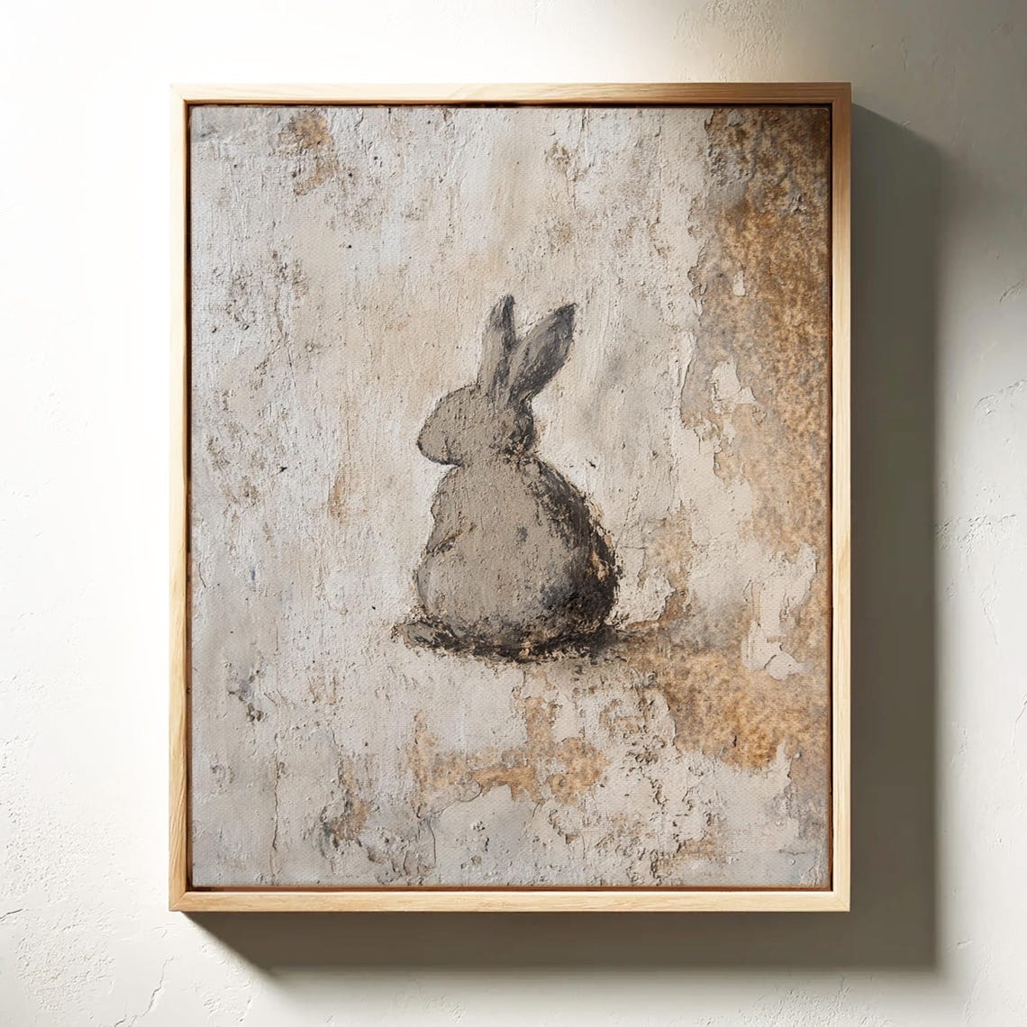 Gray Rabbit Silhouette From Behind on Textured Plaster Wall Poster - Image 4