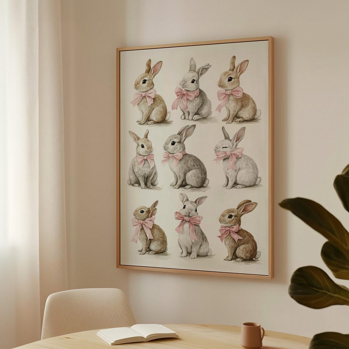 Adorable Bunny Wall Art Cute Rabbits With Pink Bows Print For Nursery Kids Room Or Easter Home Decor
