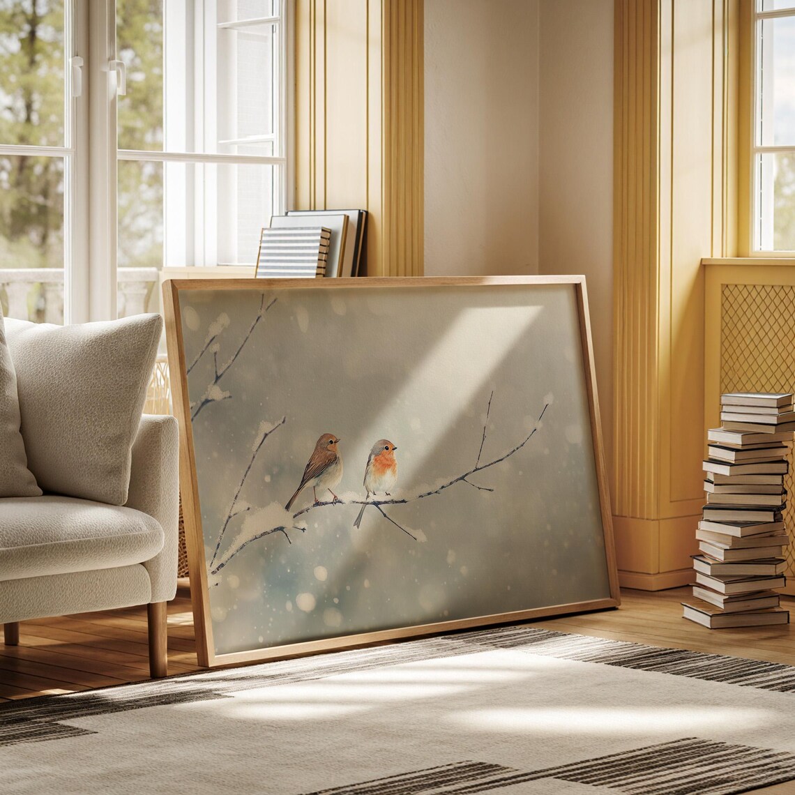 Two Birds Sharing A Branch In Winter, Farmhouse Christmas - Image 6