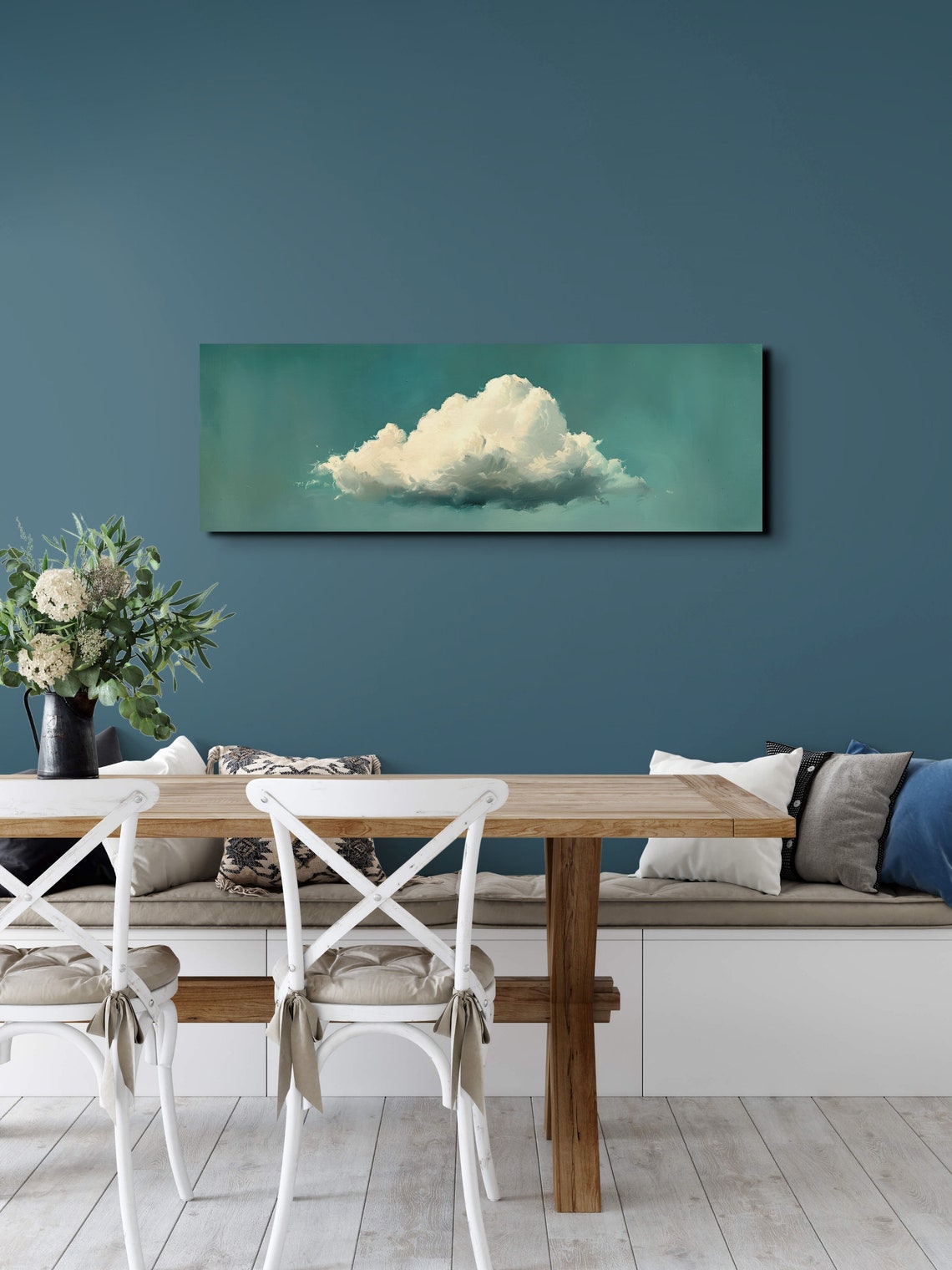 Solitary White Cloud Drifting Across Teal Sky Minimalist Poster - Image 7