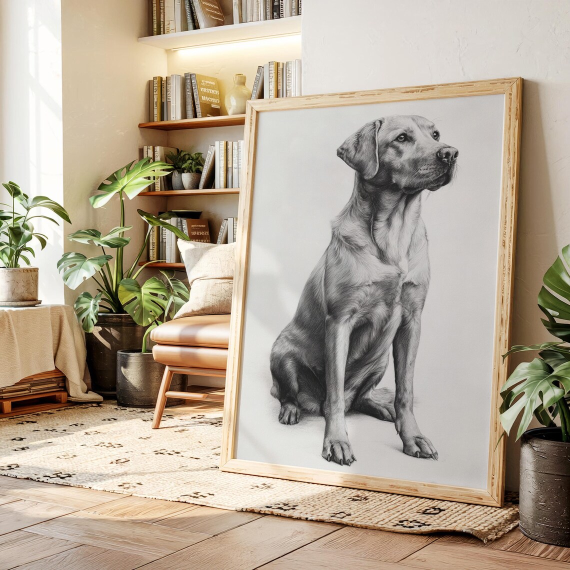 Black And White Labrador Dog Drawing, Art Print