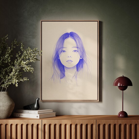 Delicate Line Portrait Of Woman With Long Flowing Hair Art Print