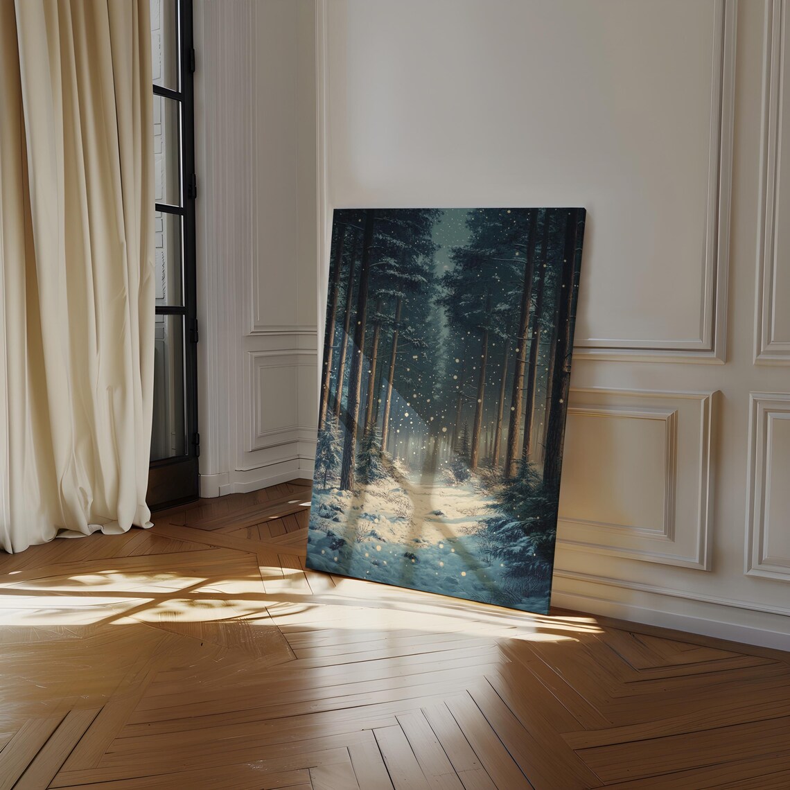 Enchanting Snowy Forest Winter Wonderland, Cozy Decor - Image 3