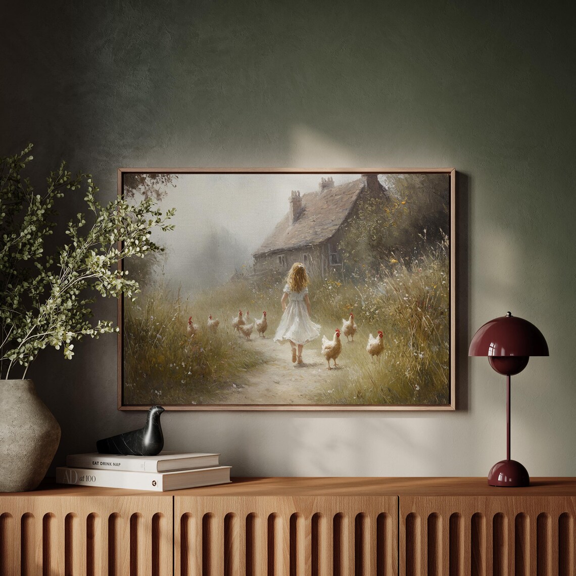 Farmhouse Girl With Chickens Art Print, Rustic Pastoral Scene - Image 5