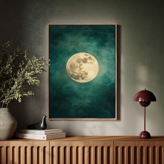 Golden Full Moon Wall Art Mystical Night Sky Canvas For Celestial Boho And Modern Home Decor
