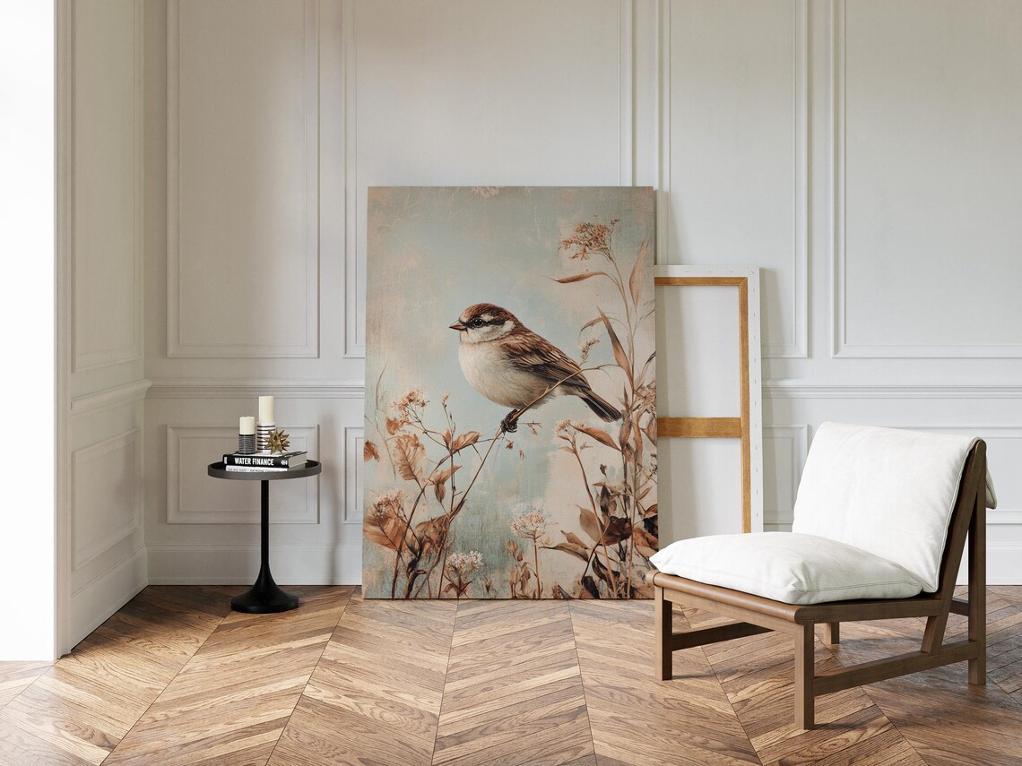 Charming Sparrow Rustic Bird on Branch, Nature Inspired - Image 2