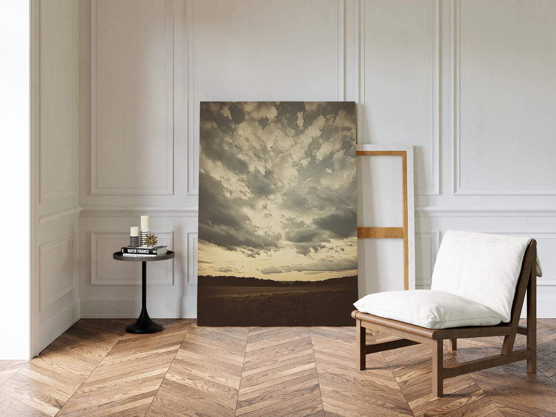 Vintage Sky Art Dramatic Cloudy Sunset Over Rural Landscape Rustic Wall Decor For Nature Inspired Home Accents - Image 3